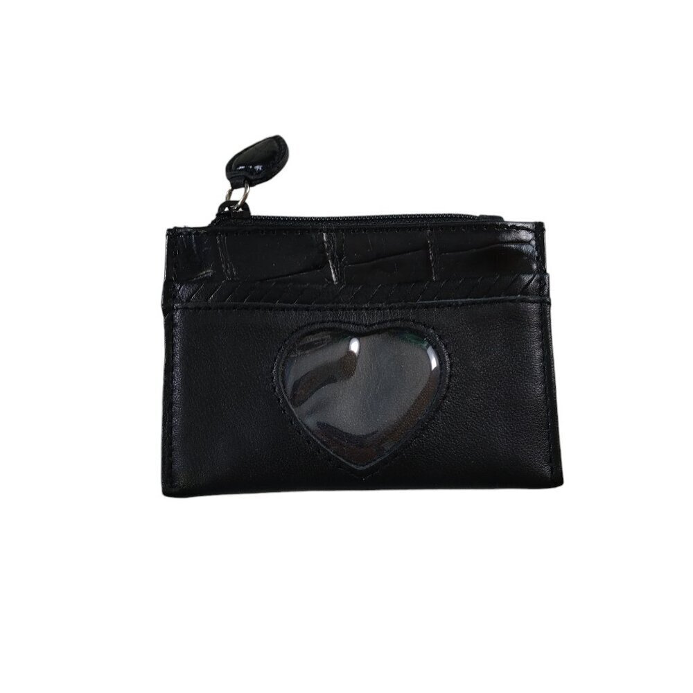 Brighton Black Leather Zip Coin Change Purse ID Credit Card  Holder Heart